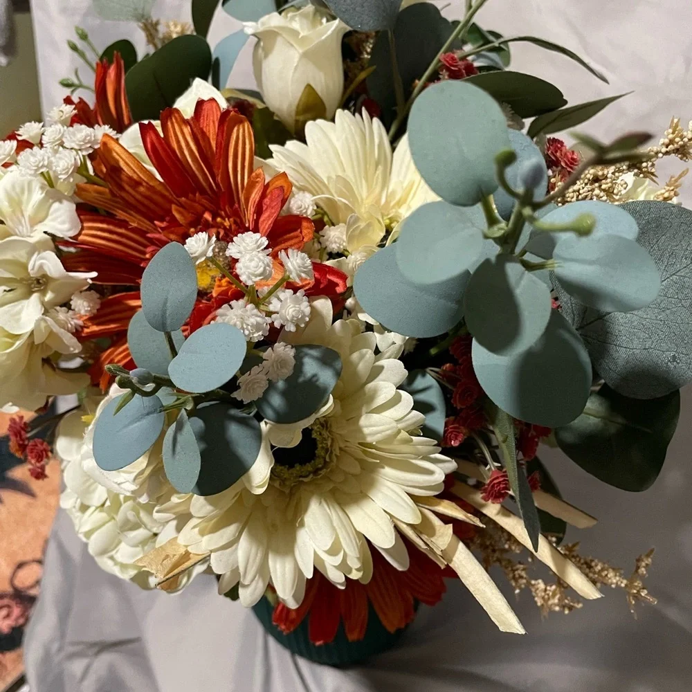 Vibrant Handmade Floral Arrangement in Green Vase